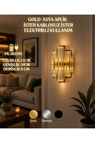 HM AYDINLATMA Modern Asya Tasarım Kristal Detaylı Aplik Duvar Lambası - Hem P...
