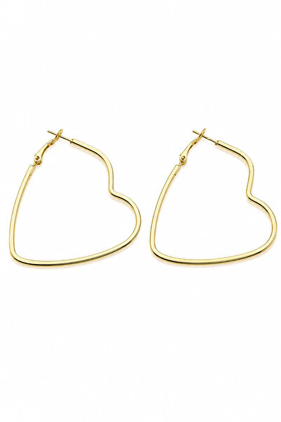 Jaida Moda Kadın 14 Ayar Gold Rengi Çelik Büyük Boy Kalp Figürlü Halka Küpe 1 Çift