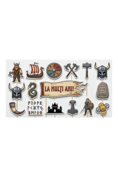DecoParty Set de decorațiuni pentru tort – Tematică Vikingă, 16 piese, Carton...