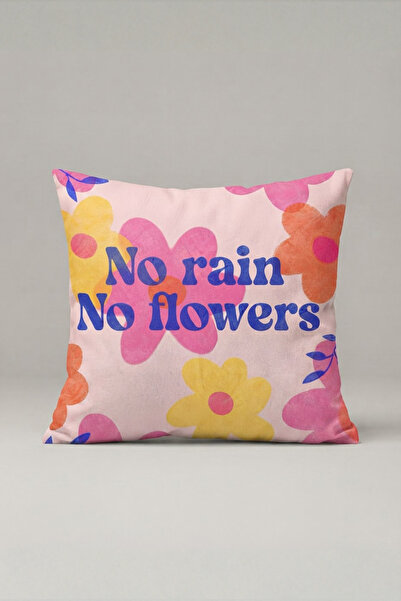 Generic Brand Πολύχρωμο Floral Κάλυμμα Μαξιλαριού με Σχέδιο  "No Rain No Flow...