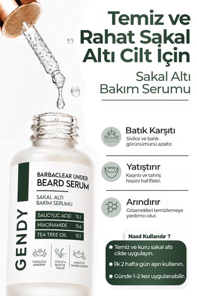 GENDY Beard Serum - Strengthening, Revitalizing, and Anti-Ingrown Hair - Salicylic Acid 1%, Niacinamide 4%, Tea Tree Oil 1%, Jojoba Oil 2% |   30 ml