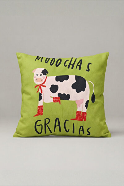 Generic Brand غطاء وسادة بتصميم البقرة الخضراء وعبارة Gracias 185 - تصميم Gra...