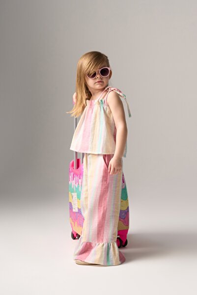 Bondberro 100% Cotton Flared Muslin Fabric Girls' Loose-Fit Trousers