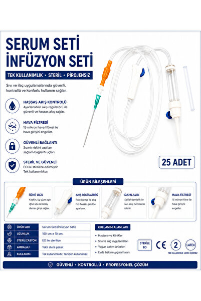 Genel Markalar Karvel Medikal Serum Seti 25 Adet İnfüzyon Seti Steril Tek Kul...