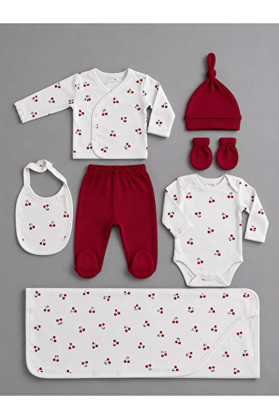 My Babies Label Kiraz Desenli 7 Parça Yenidoğan Hastane Çıkışı Seti – %100 Pa...