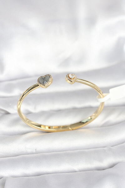 Mega Bazaar Brass Gold Color Heart Model Women's Handcuff Bracelet
