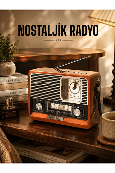 GHN Ahşap Görünümlü Retro Bluetooth Radyo USB,AUX Ve SD Kart Girişli
