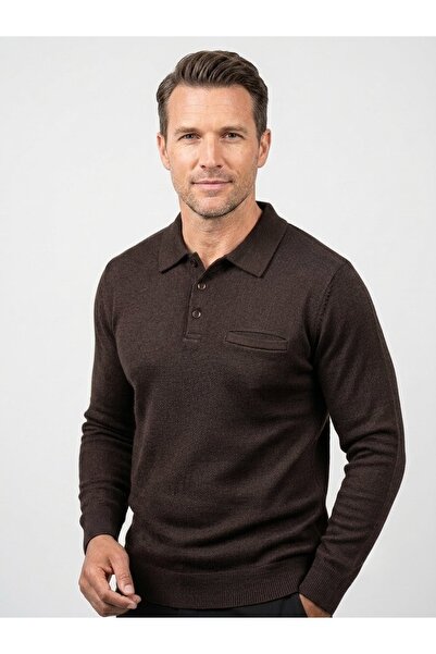 ONNO Men's Polo Collar Tricot Sweater with Elastic Waist, Steel Knitting, Cla...