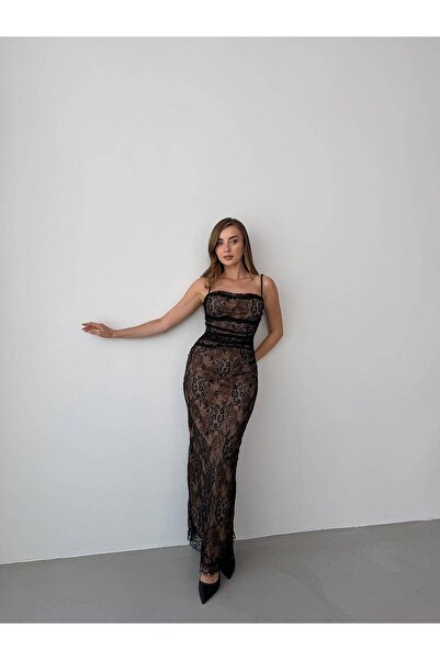 Roserella Tekstil ARLİN Maxi Elbise - Siyah