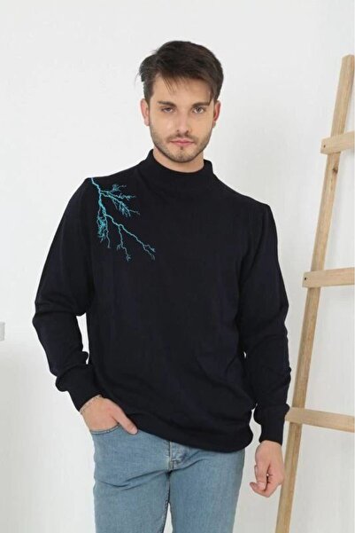 Mariposa Secret Men's Half-Turtleneck Sweater Printed Woven Knitwear - Black
