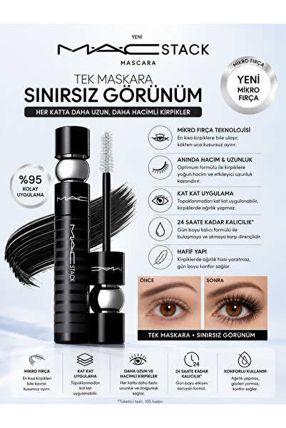 M.A.C M·A·CStack Maskara – Hassas Mikro Fırça ile Tek Tek Ayrılmış ve Daha Uz...