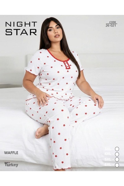 Night Star İkon Lace Star Patterned Waffle Plus Size Pajama Set