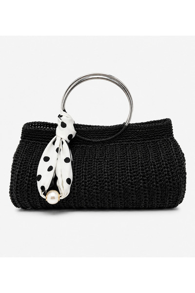edirneörgü Velora Flora Metal Handle Paper Thread Hand Knitted Women's Evenin...