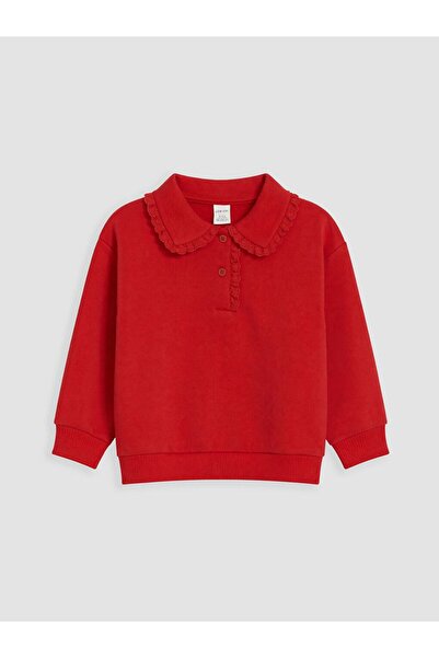 LC Waikiki LCW Kids Kırmızı Polo Yaka Kız Çocuk Kalın Sweatshirt