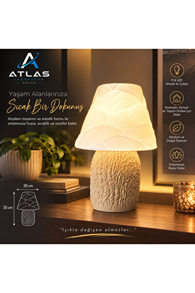 Atlas Modern Abajur Lamba, E14 LED Uyumlu, Dekoratif Gece Lambası (35 Cm)