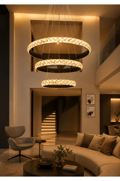 Generic Brand 3-Ring Chandelier with Three Colors of Lighting for Large Halls...