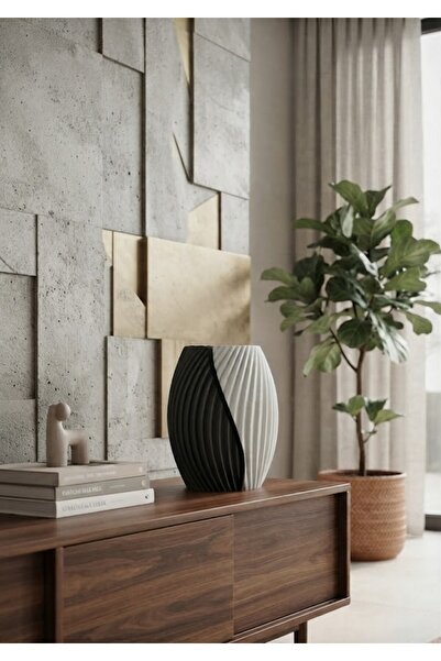 Onflow Modern Black and White Striped Design Decorative Vase 19 cm Height - 3...