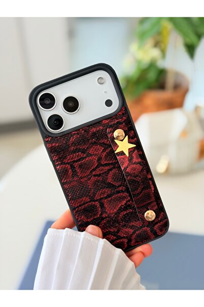 Go Aksesuar Iphone 17 PROMAX Uyumlu Tutacaklı Yıldız Tasarımlı Deri Görünümlü...