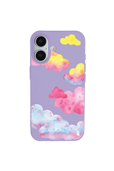 Casen iPhone 17 Lila Lansman Renkli Silikon Colorful Bulut Tasarımlı Kılıf