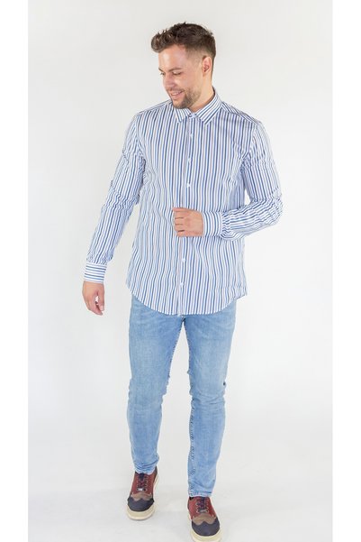 Valleventis Camasa slim casual cu dungi albastre si gri