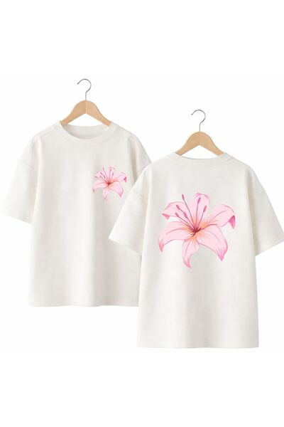 playwear Тениска с щампа на цвете хибискус на гърба и предната част на гърдит...