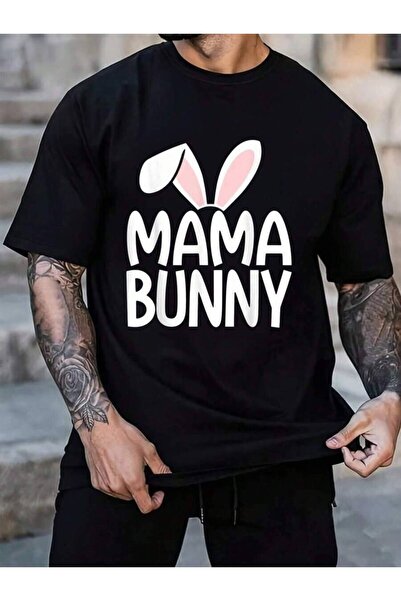 799 100% Cotton Mama Adorable Bunny Ears Playful Easter Day Mom Men's Black V...