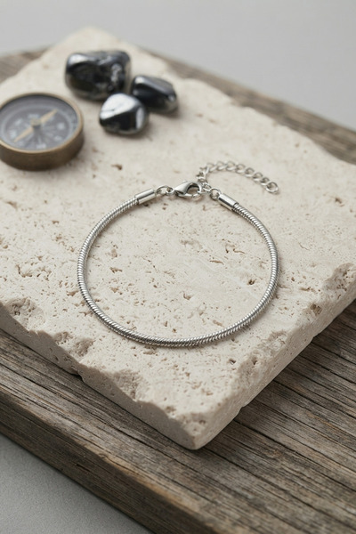 Clariss 316L Steel Silver Color Snake Chain Model Men's Bracelet