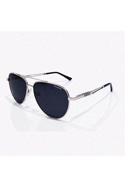 Fumes Polarized Aviator Sunglasses for Men, Silver Metal Frame, Dark Blue Pol...