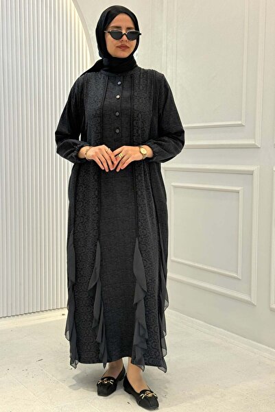 ottoman wear Behrem Büyük Beden Tesettür Elbise Siyah OTW75010