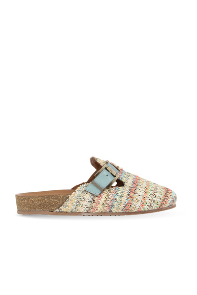 BUENO Multi Straw/Blue Leather Women's Flat Slippers