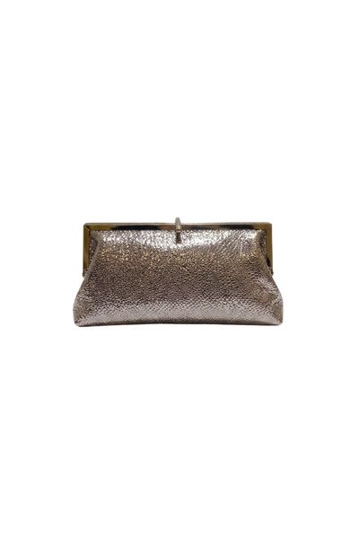 Sose Moda Elegant Lock Detailed Shiny Evening Dress and Shoulder Bag - Platinum