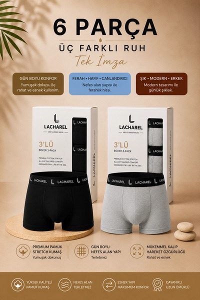 Generic Brand Men's Lycra Cotton Breathable Combed Cotton 6-Piece Boxers - Bl...