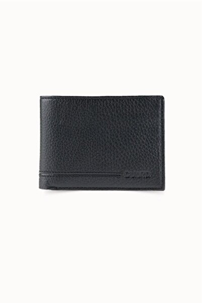 Çıkrık Guard Black Genuine Leather Horizontal Men's Wallet with Coin Purse
