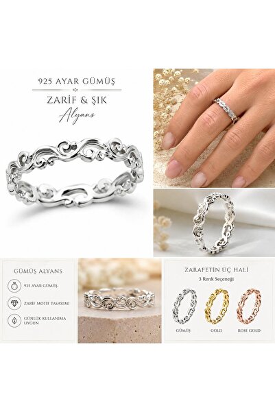 Natural Jewelleryy 925 Ayar Gümüş Vintage Motifli Alyans | Zarif İnce Tasarım...