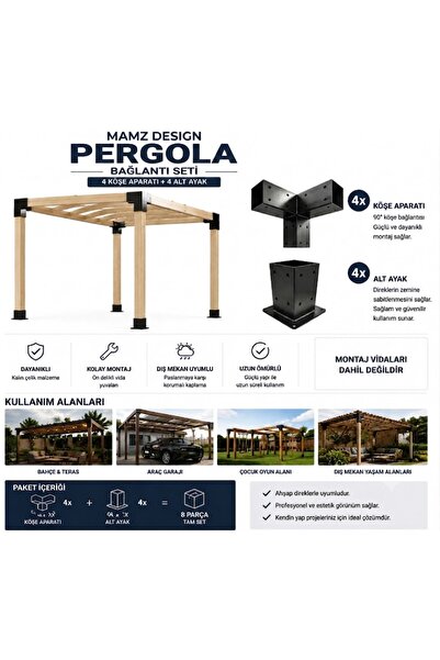 mamzdesign Pergola Seti Çardak Teras Garaj İçin Metal 90X90X2,5 mm 8parça pro...