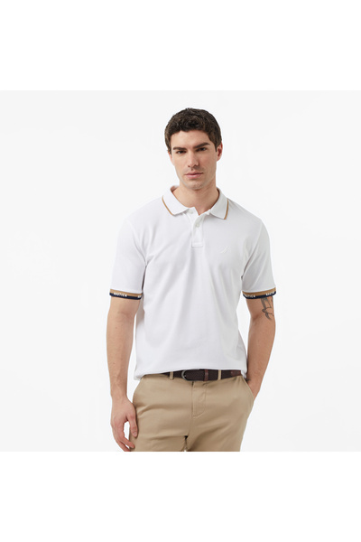 Nautica Men's White Regular Fit Polo Neck T-Shirt