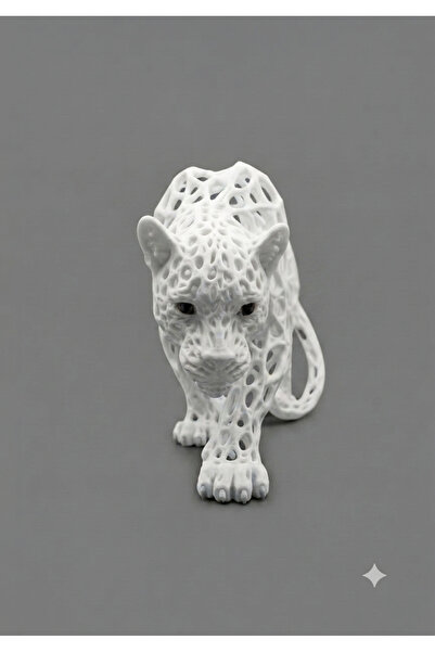 Noor Ajur Desenli Leopar Heykeli, 3D Baskı Panter Figürü, Geometrik Leopar Ma...
