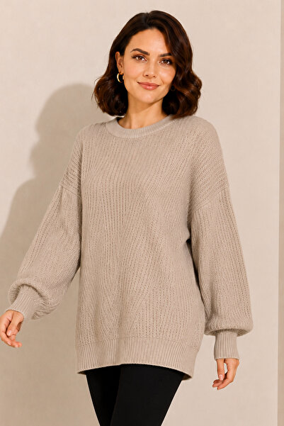 benguen Self-Patterned Knitwear Tunic R4444 Beige