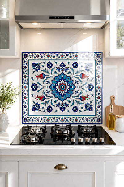 Decorita Cam Ocak Arkası Koruyucu | Sultan Mavisi Çini Desenli