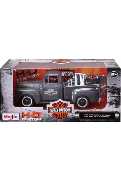 Maisto Set masina si motocicleta, Maisto, H-D Custom, 1948 Ford F1 Pick Up si...