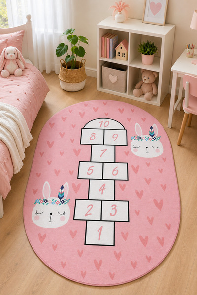 DECOVİST HOME Yıkanabilir, Kaymaz Tabanlı ve Leke Tutmaz Seksek Desenli Çocuk...