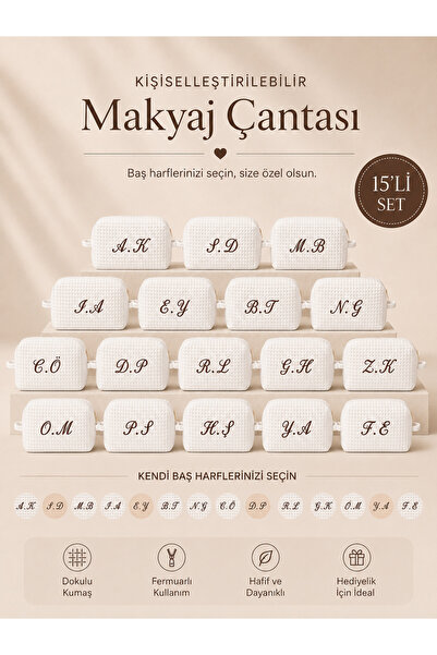 Beige & Stone Beyaz Kişiye Özel Harf Nakışlı 15'li Pamuklu Hediyelik Kadın Ma...