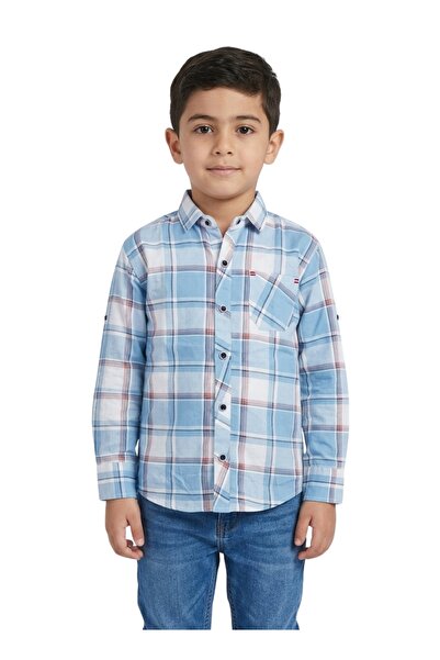 Babyqlo Boys Blue Checkered Casual Cotton Shirt