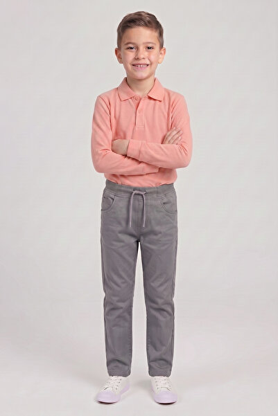 nacar çarşı Boys' Salmon Long Sleeve Polo Collar T-Shirt Gray Ribbed Waist Ca...