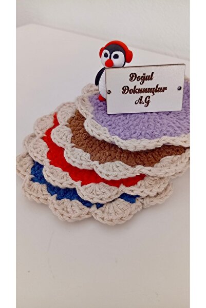 HIZARCI Hand Knitted Cotton Coasters Set of 4