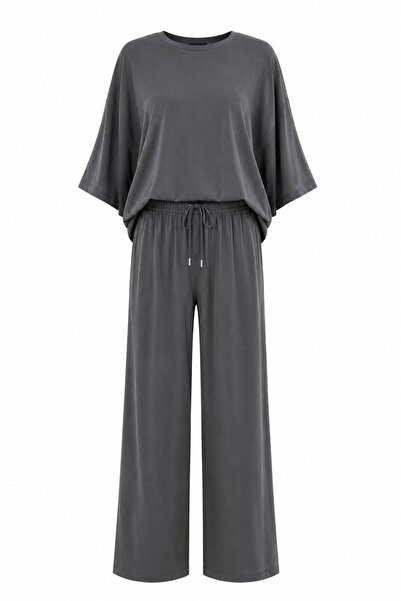 Laluvia Anthracite Bat Sleeve Blouse Pants Set - 30432
