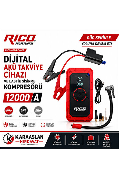 Rico Dijital Akü Takviye Cihazı Ve Lastik Şişirme Kompresörü 12000 A