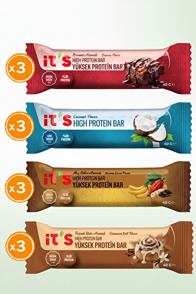 it's Yüksek Protein Bar - Karma Kutu 4 Çeşit - 40 g X 12 Adet