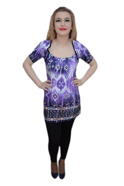 OEM Bluza in nuante calde de mov, maneca scurta si design chic