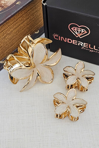 Cinderella Σετ 3 τεμαχίων Plumeria Floral Ecru Pearlescent Luxury Metal Clasp...